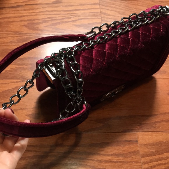 Burgundy velvet bag - Picture 2 of 5